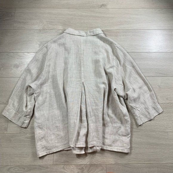 Toni T. 3X Plus 100% Linen Button Front Cream Blouse Lagenlook - Picture 2 of 10